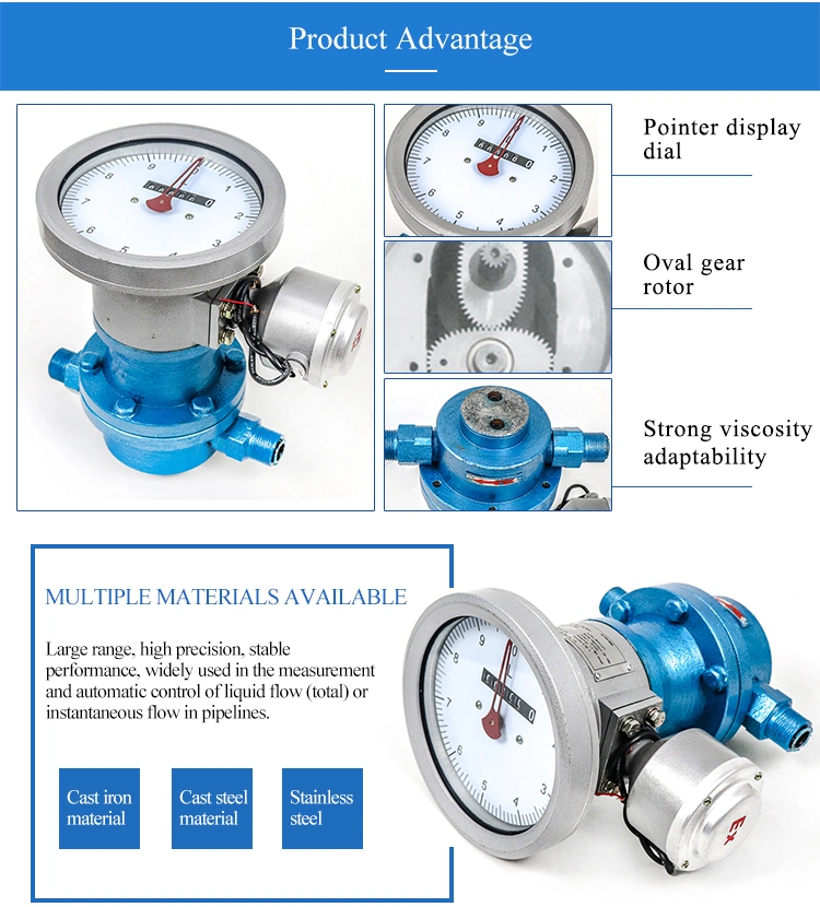 Analog Output Diesel Fuel Oil Flow Meter Oval Gear Flowmeter Supplier Low Cost Positive Displacement Heavy Fuel Oil Oval Gear Flow Meter